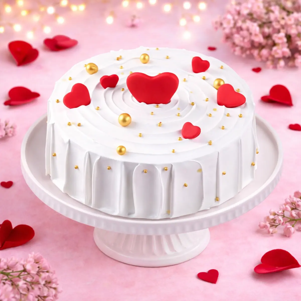 White Heart Pearl Valentine Cake - TF Cakes Online Delivery Freshly baked handcrafted White Heart Pearl Valentine Cake – Cake design by TF Cakes