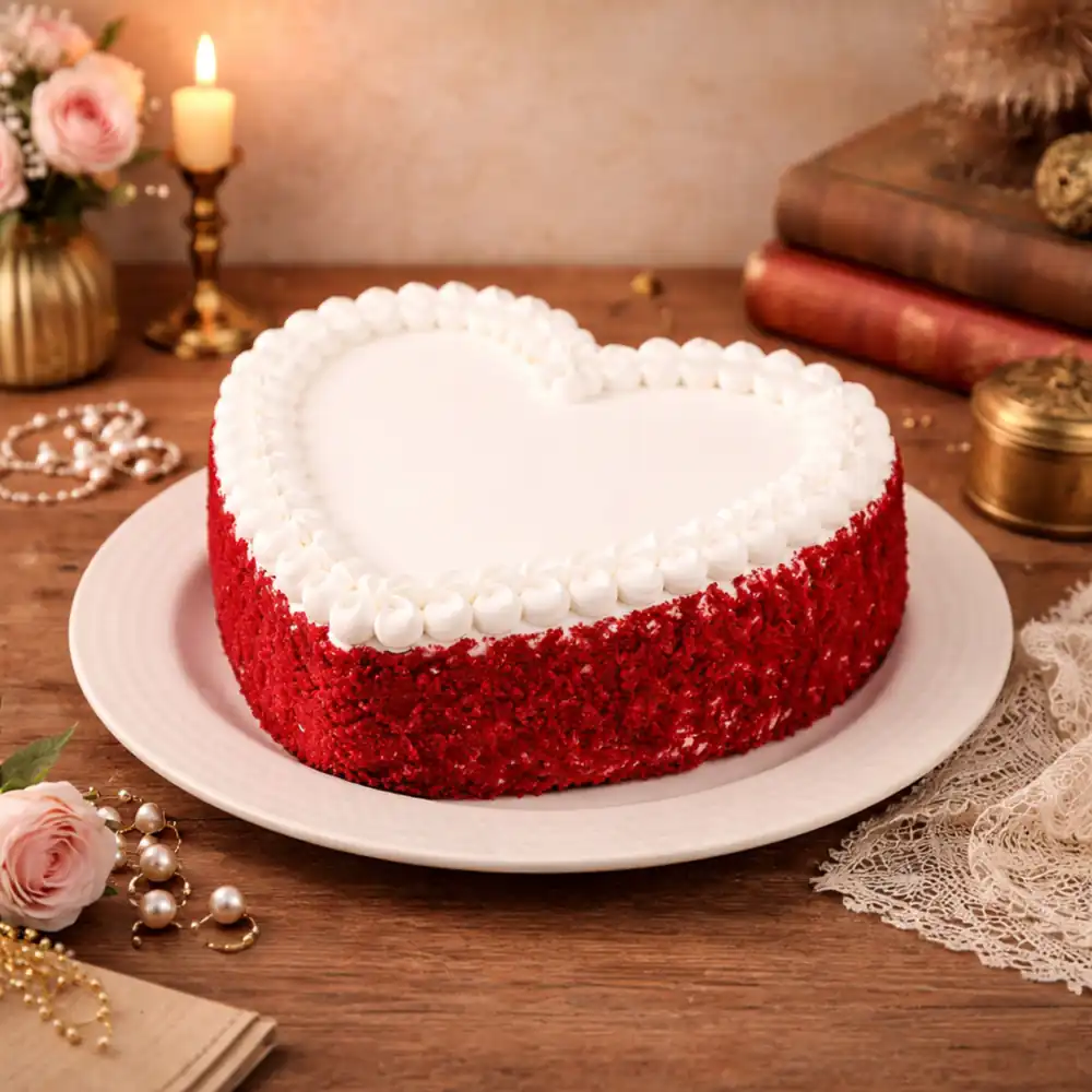 Red Velvet Heart Shape Cream Cake - TF Cakes Online Delivery Freshly baked handcrafted Red Velvet Heart Shape Cream Cake – Cake design by TF Cakes