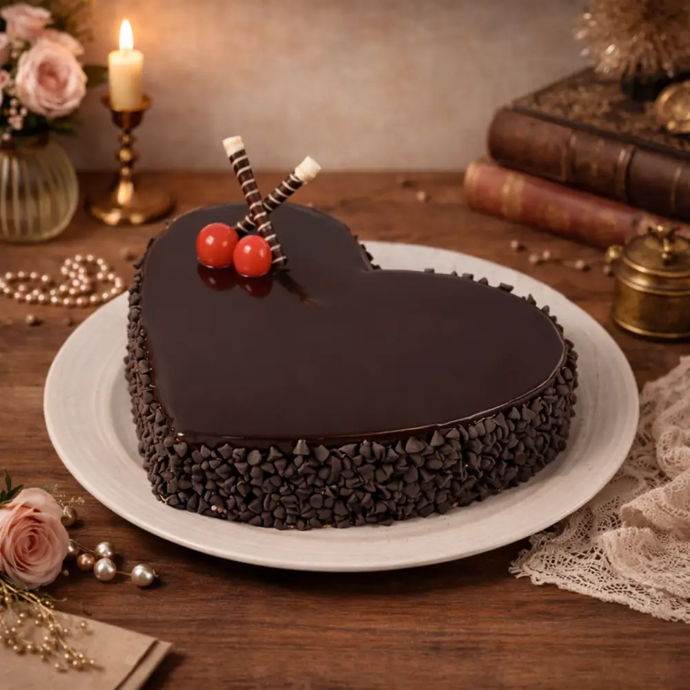 Dark Chocolate Heart Shape Truffle Cake - TF Cakes Online Delivery Freshly baked handcrafted Dark Chocolate Heart Shape Truffle Cake – Cake design by TF Cakes