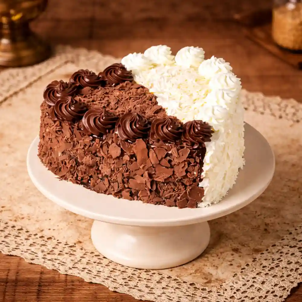 Half Chocolate Half Vanilla Heart Cake - TF Cakes Online Delivery Freshly baked handcrafted Half Chocolate Half Vanilla Heart Cake – Cake design by TF Cakes