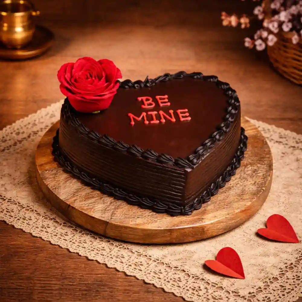 Be Mine Heart Shape Chocolate Cake - TF Cakes Online Delivery Freshly baked handcrafted Be Mine Heart Shape Chocolate Cake – Cake design by TF Cakes