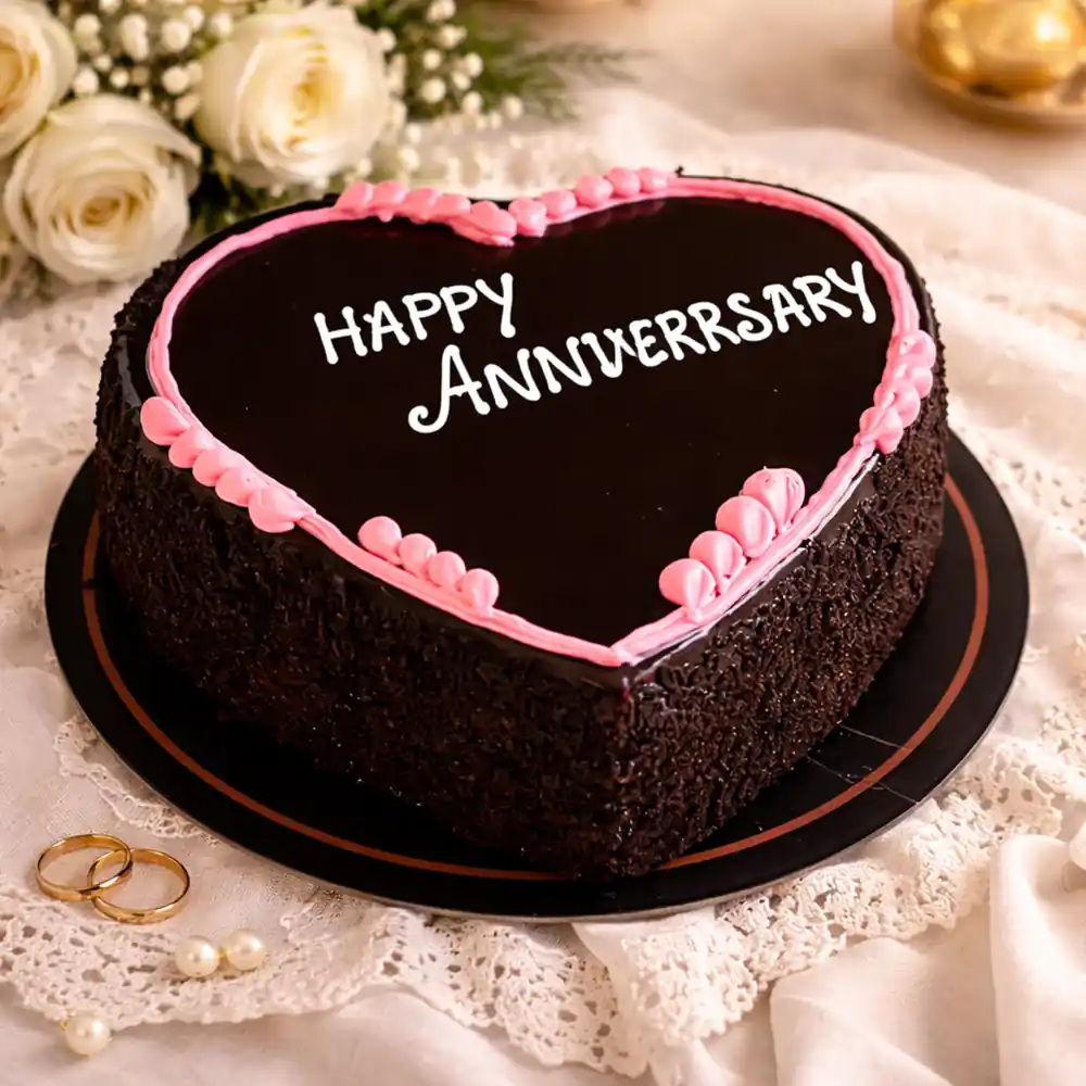 Heart Shape Chocolate Anniversary Cake - TF Cakes Online Delivery Freshly baked handcrafted Heart Shape Chocolate Anniversary Cake – Cake design by TF Cakes