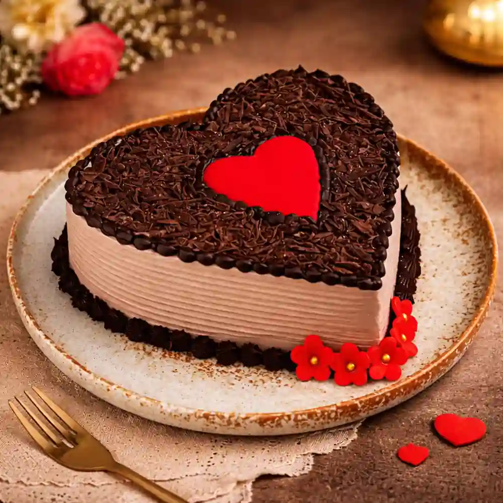 Red Heart Chocolate Cake with Center Heart Design - TF Cakes Online Delivery Freshly baked handcrafted Red Heart Chocolate Cake with Center Heart Design – Cake design by TF Cakes