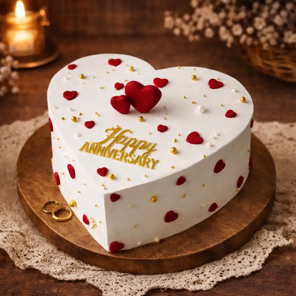 Elegant White Heart Shape Anniversary Cake - TF Cakes Online Delivery Freshly baked handcrafted Elegant White Heart Shape Anniversary Cake – Cake design by TF Cakes