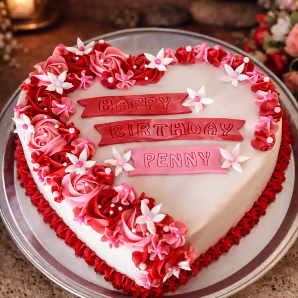 Red & Pink Heart Birthday Cake - TF Cakes Online Delivery Freshly baked handcrafted Red & Pink Heart Birthday Cake – Cake design by TF Cakes