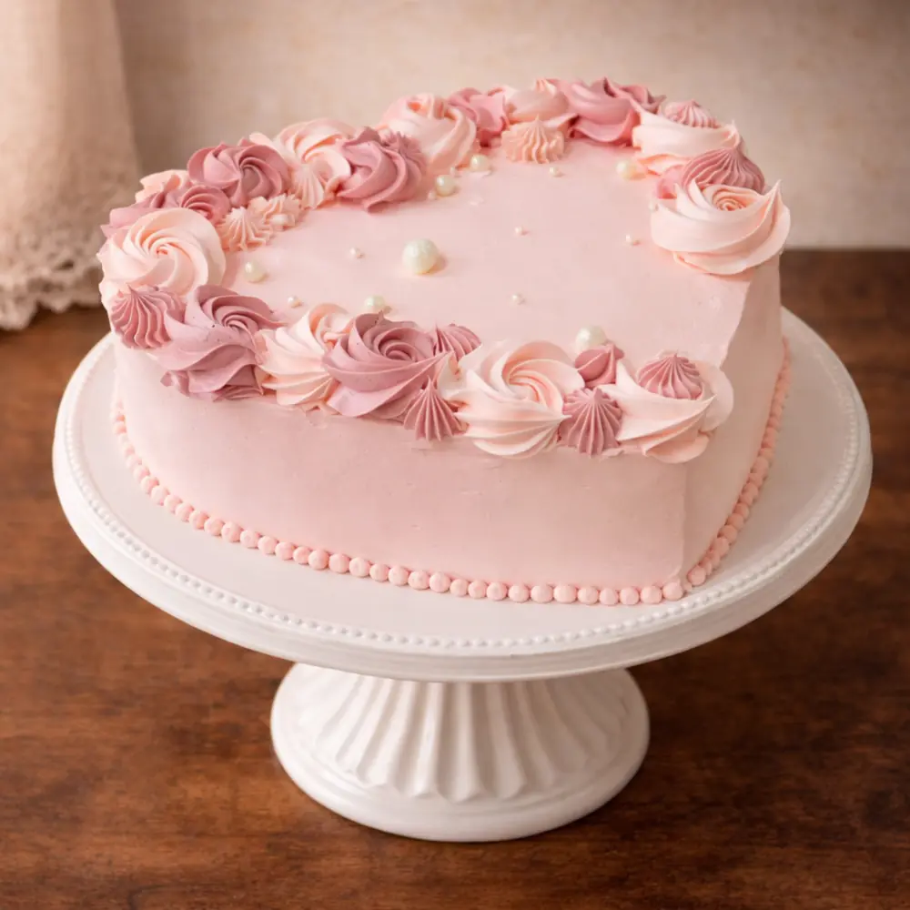 Elegant Pink Heart Shape Birthday Cake - TF Cakes Online Delivery Freshly baked handcrafted Elegant Pink Heart Shape Birthday Cake – Cake design by TF Cakes