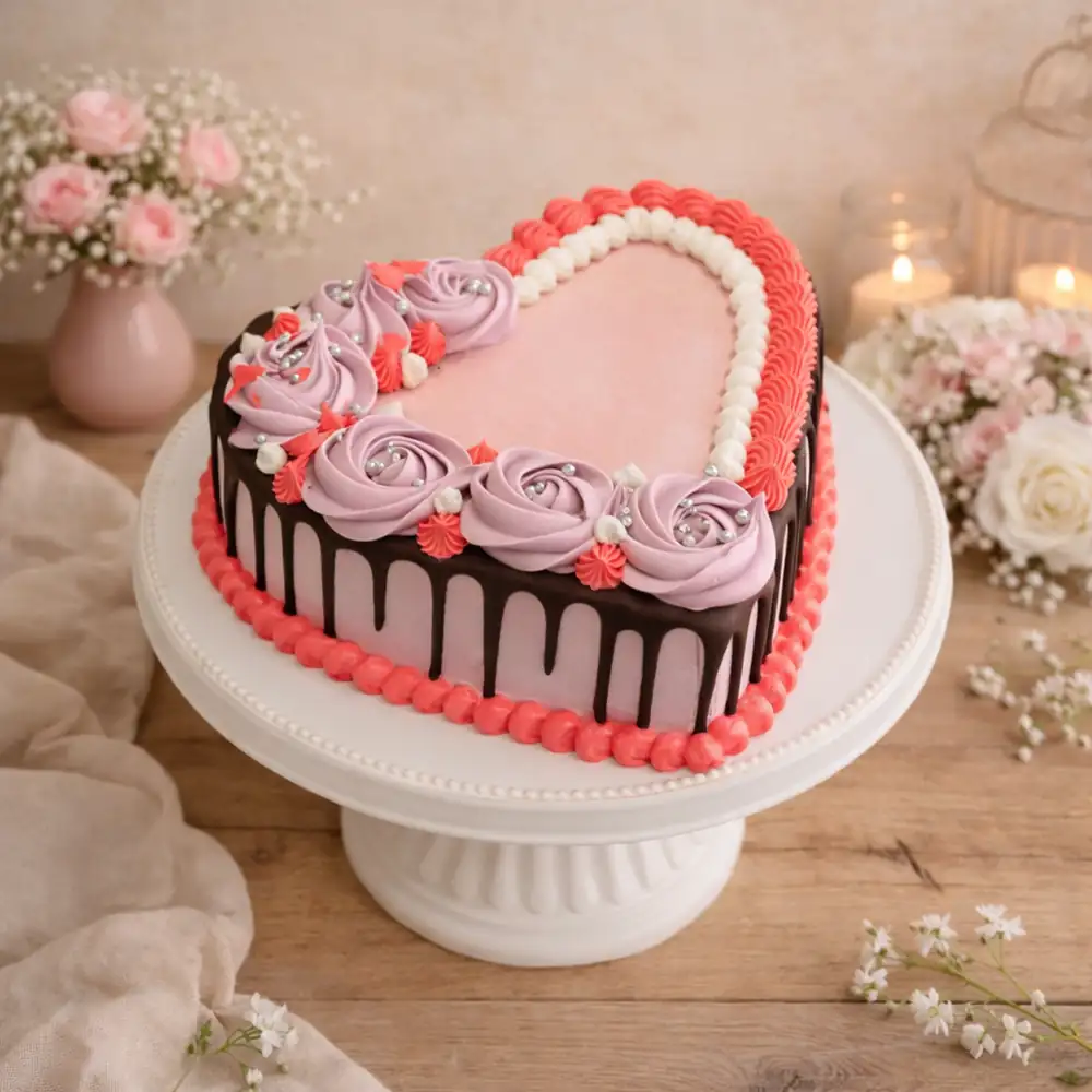 Chocolate Drip Heart Shape Birthday Cake - TF Cakes Online Delivery Freshly baked handcrafted Chocolate Drip Heart Shape Birthday Cake – Cake design by TF Cakes