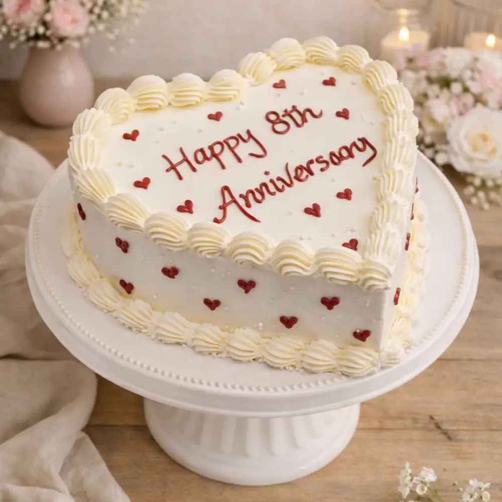 Classic White & Red Heart Anniversary Cake - TF Cakes Online Delivery Freshly baked handcrafted Classic White & Red Heart Anniversary Cake – Cake design by TF Cakes