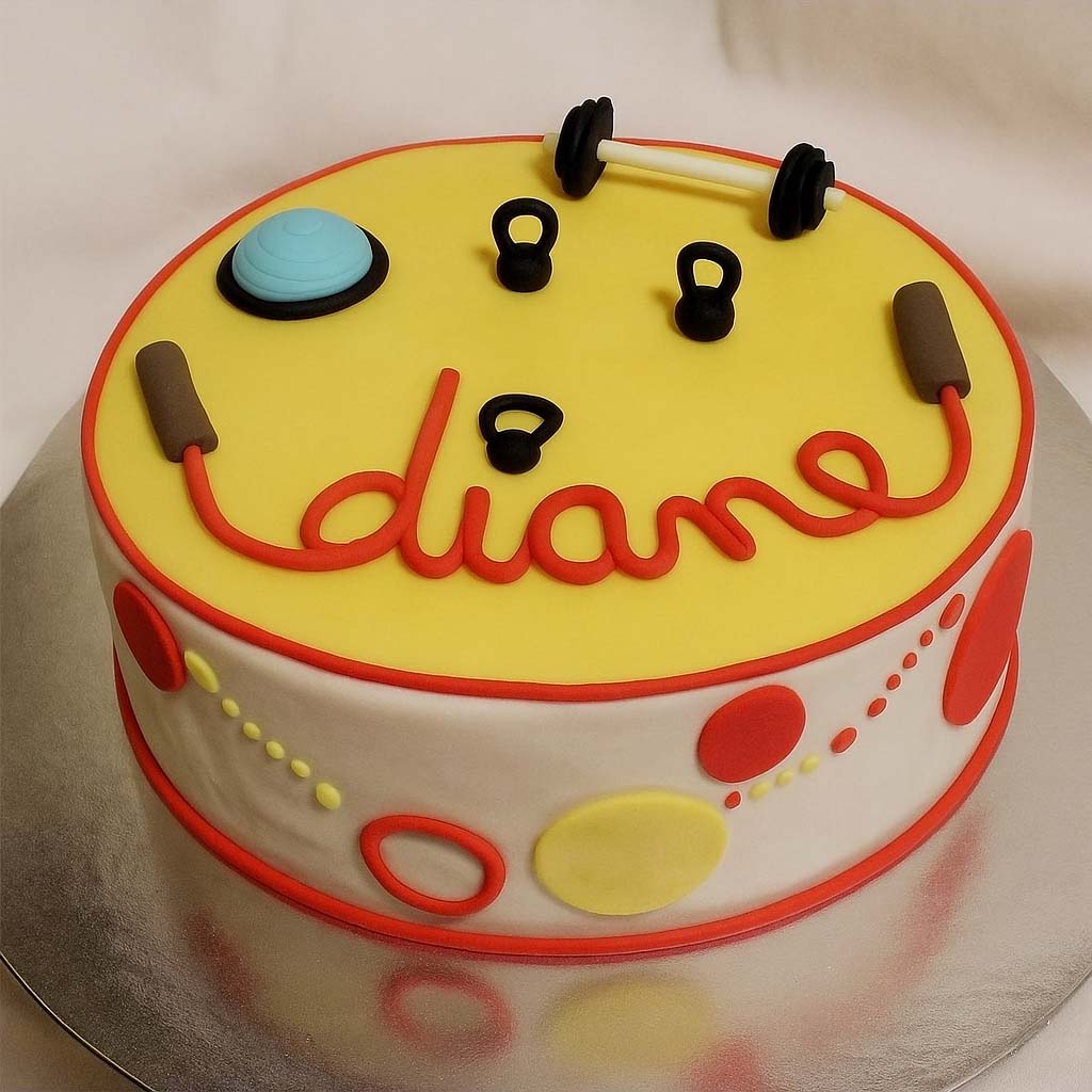 Playful Fitness Theme Cake - TF Cakes Online Delivery Freshly baked handcrafted Playful Fitness Theme Cake – Cake design by TF Cakes