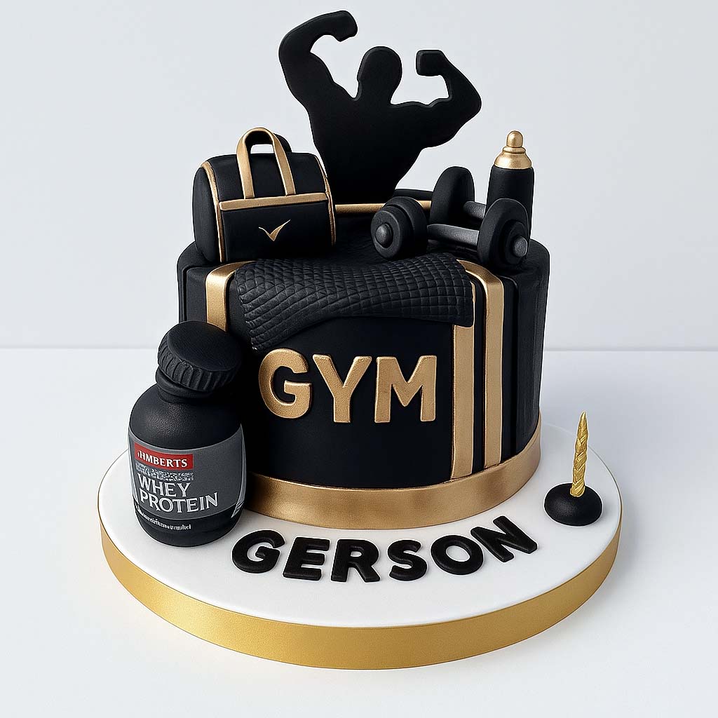 Luxury Black & Gold Gym Cake - TF Cakes Online Delivery Freshly baked handcrafted Luxury Black & Gold Gym Cake – Cake design by TF Cakes