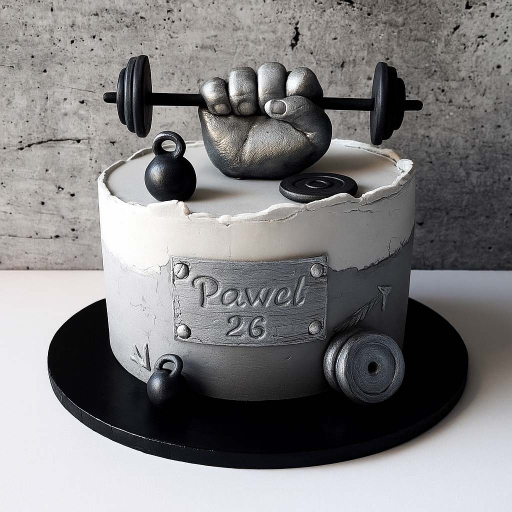 Silver Strength Gym Cake - TF Cakes Online Delivery Freshly baked handcrafted Silver Strength Gym Cake – Cake design by TF Cakes