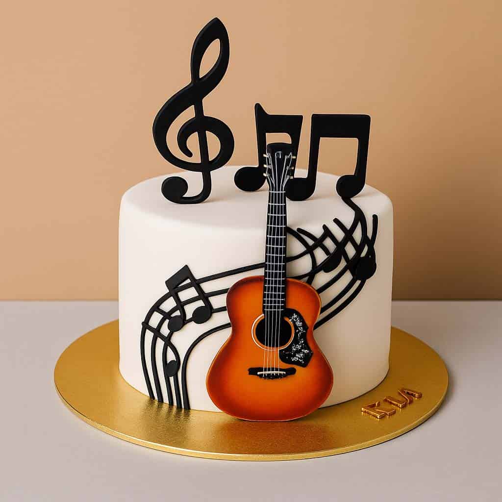 Guitar Theme Music Cake - TF Cakes Online Delivery Freshly baked handcrafted Guitar Theme Music Cake – Cake design by TF Cakes