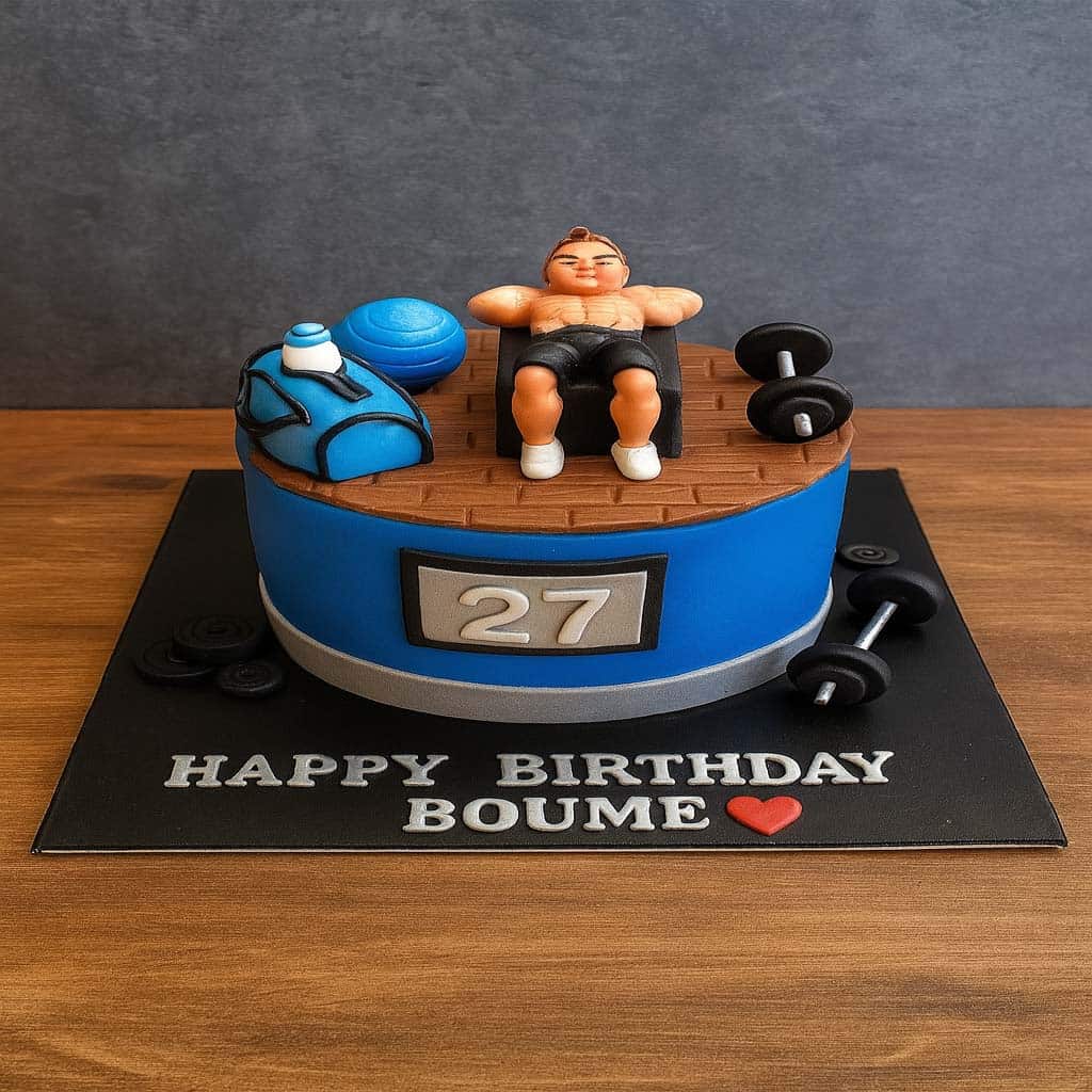 Fitness Man Gym Cake - TF Cakes Online Delivery Freshly baked handcrafted Fitness Man Gym Cake – Cake design by TF Cakes