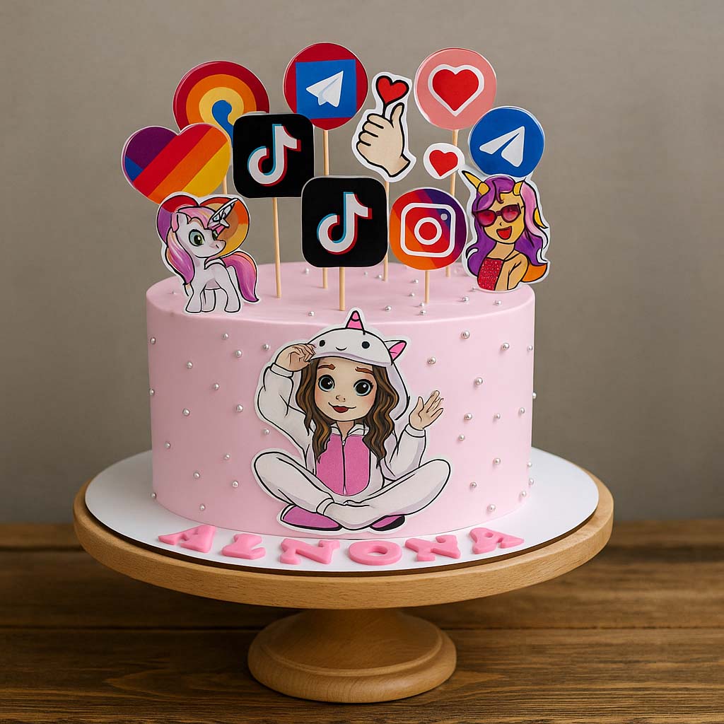 Unicorn Girl Social Media Cake - TF Cakes Online Delivery Freshly baked handcrafted Unicorn Girl Social Media Cake – Cake design by TF Cakes