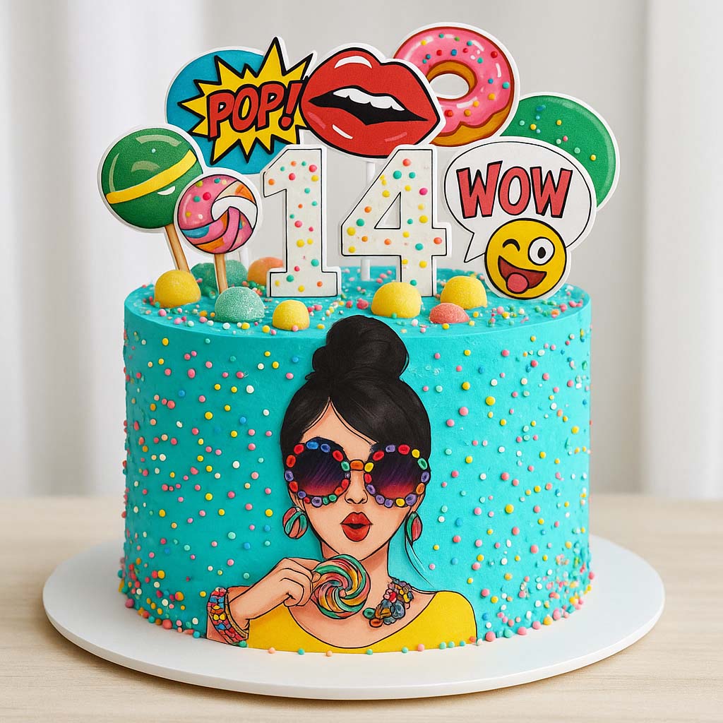 Pop Girl Candy Cake - TF Cakes Online Delivery Freshly baked handcrafted Pop Girl Candy Cake – Cake design by TF Cakes