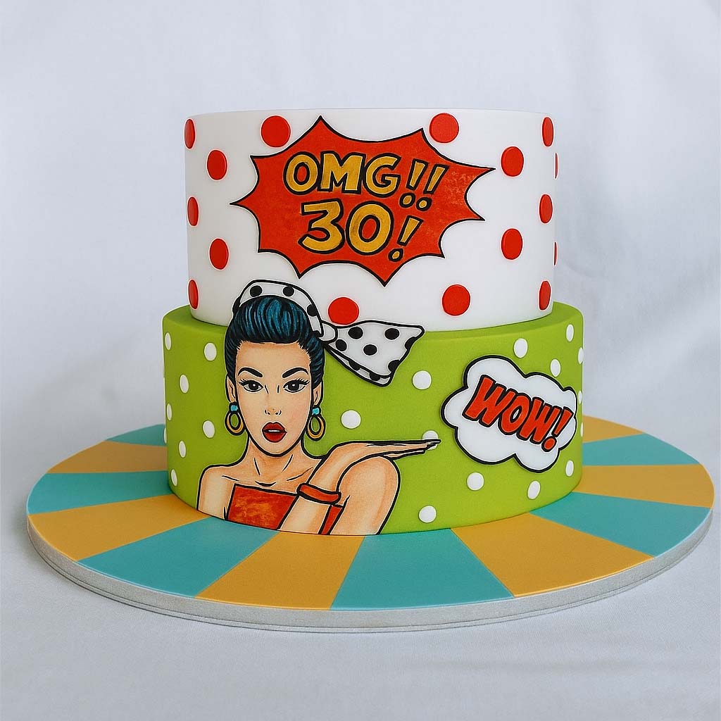 OMG Pop Art 30th Cake - TF Cakes Online Delivery Freshly baked handcrafted OMG Pop Art 30th Cake – Cake design by TF Cakes