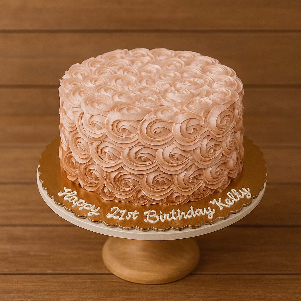 Peach Rosette Cake - TF Cakes Online Delivery Freshly baked handcrafted Peach Rosette Cake – Cake design by TF Cakes
