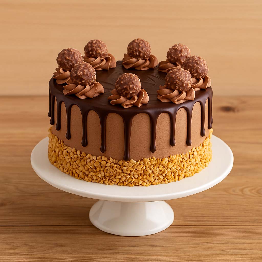Ferrero Rocher Indulgence Cake - TF Cakes Online Delivery Freshly baked handcrafted Ferrero Rocher Indulgence Cake – Cake design by TF Cakes