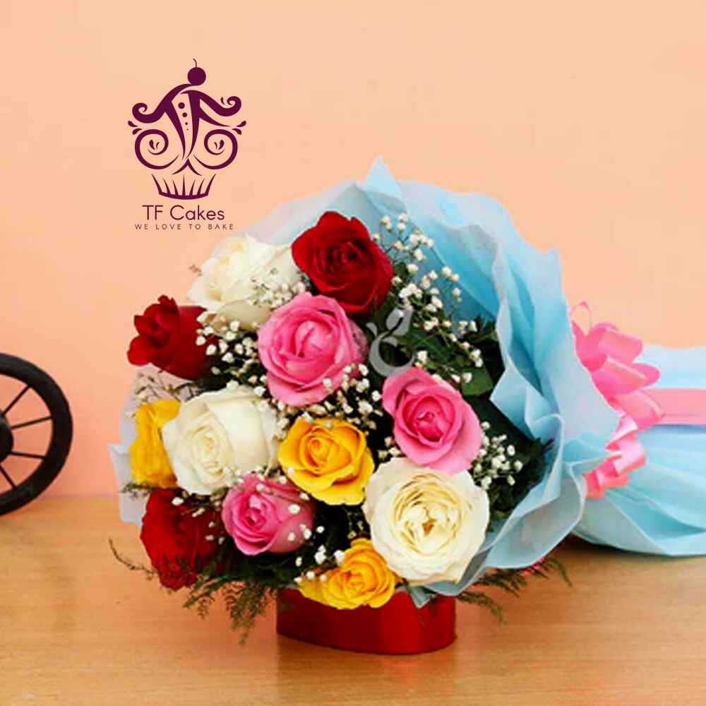 Assorted Color Rose Bouquet - TF Cakes Online Delivery Freshly baked handcrafted Assorted Color Rose Bouquet – Cake design by TF Cakes