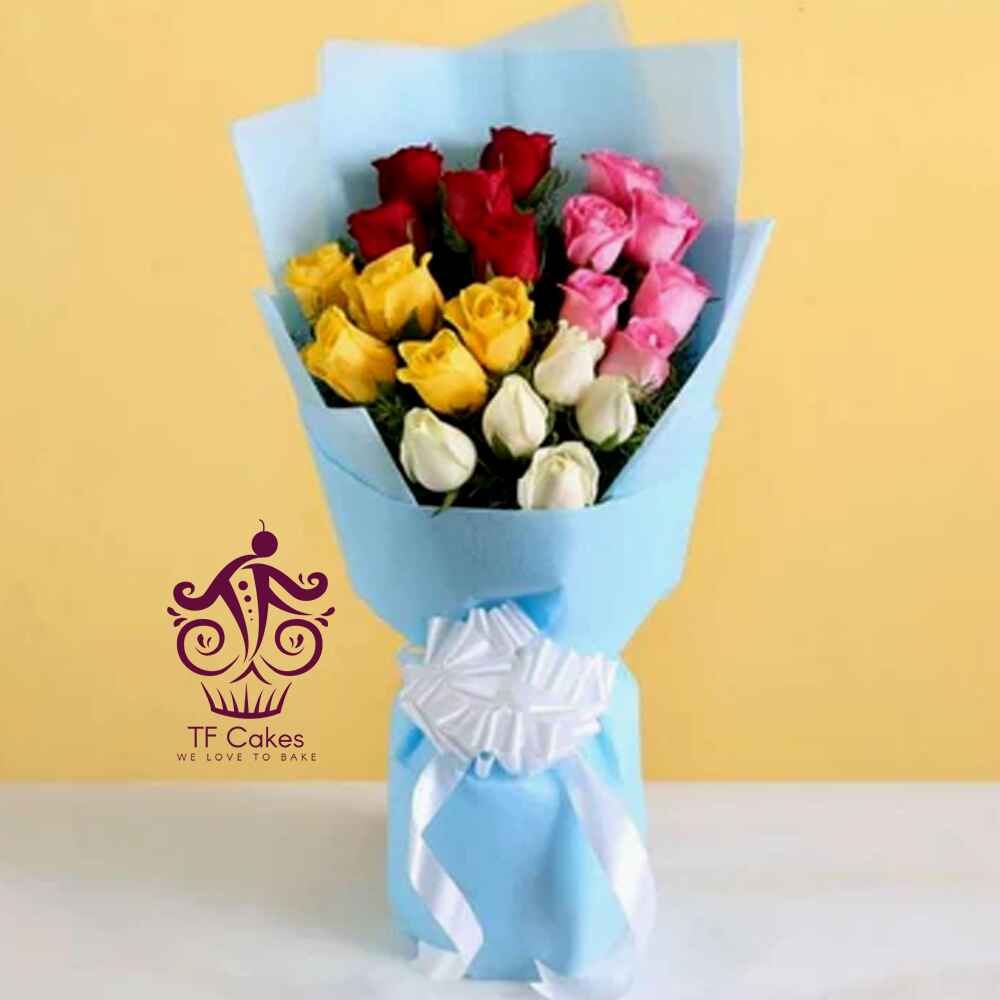 Rainbow Rose Bouquet - TF Cakes Online Delivery Freshly baked handcrafted Rainbow Rose Bouquet – Cake design by TF Cakes
