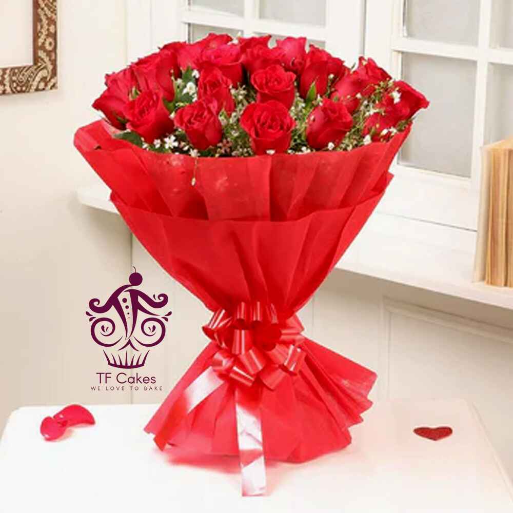 Love Bloom Red Rose Bunch - TF Cakes Online Delivery Freshly baked handcrafted Love Bloom Red Rose Bunch – Cake design by TF Cakes