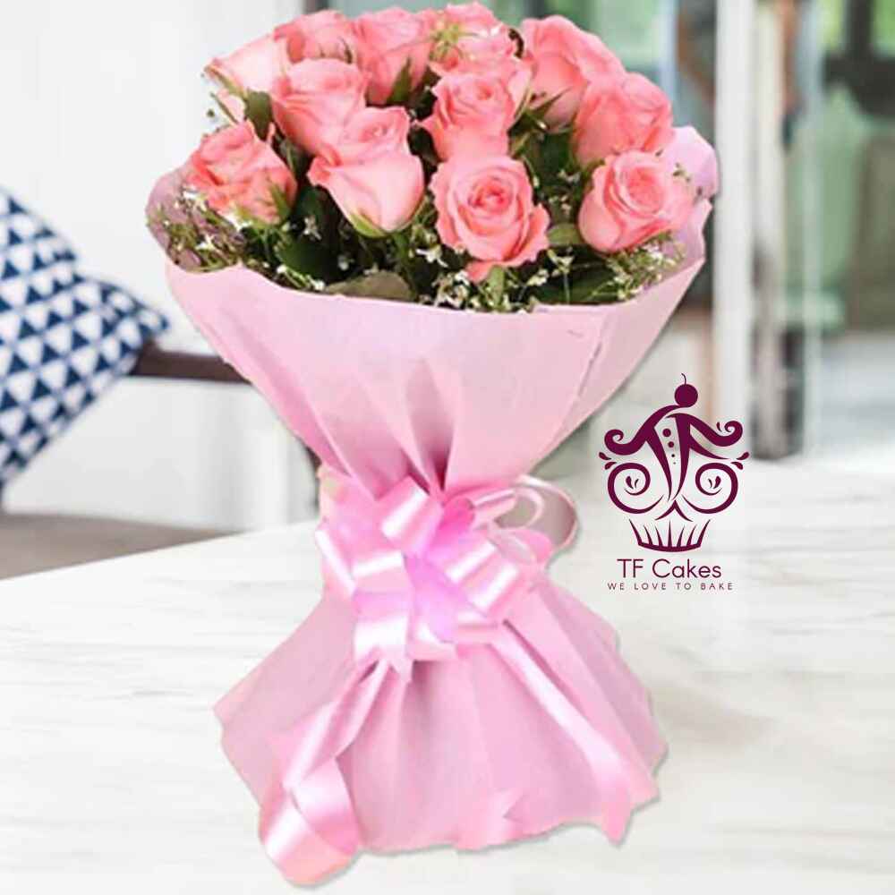 Blush Pink Rose Bouquet - TF Cakes Online Delivery Freshly baked handcrafted Blush Pink Rose Bouquet – Cake design by TF Cakes