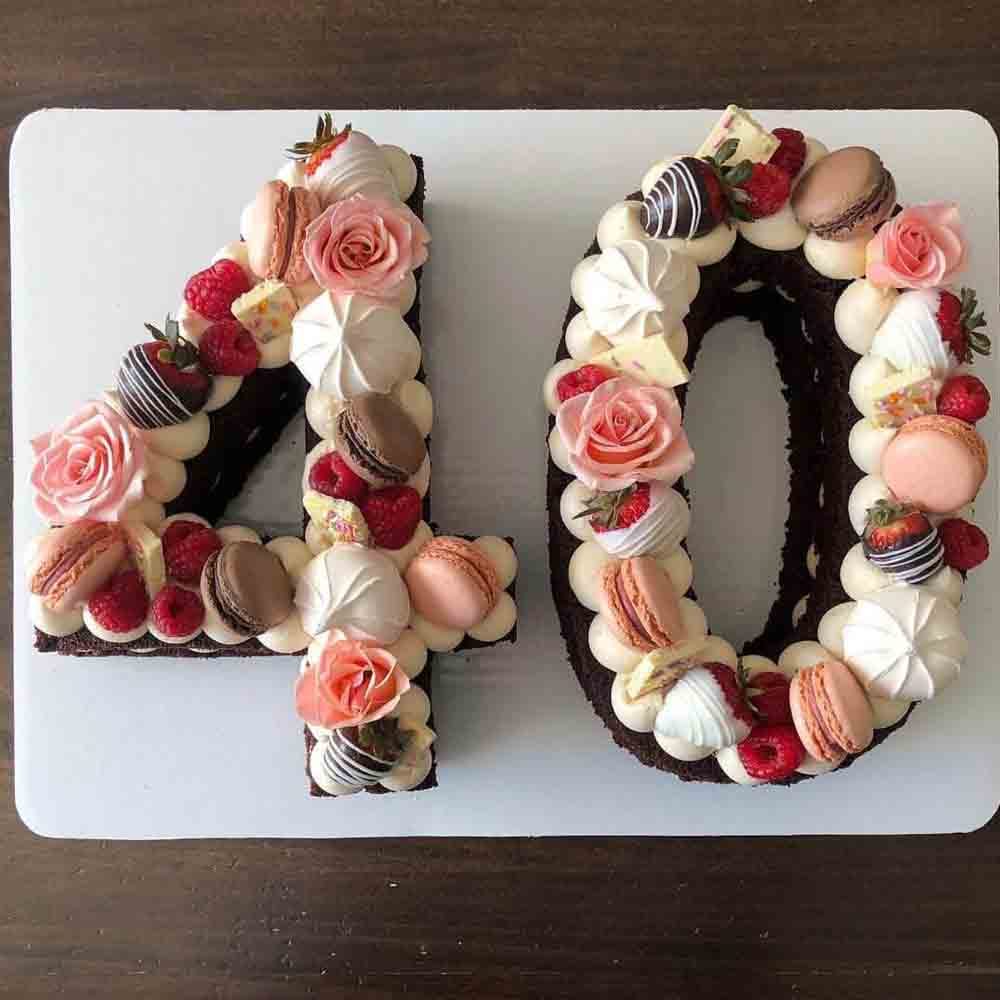 Floral Number 40 Cake - TF Cakes Online Delivery Freshly baked handcrafted Floral Number 40 Cake – Cake design by TF Cakes