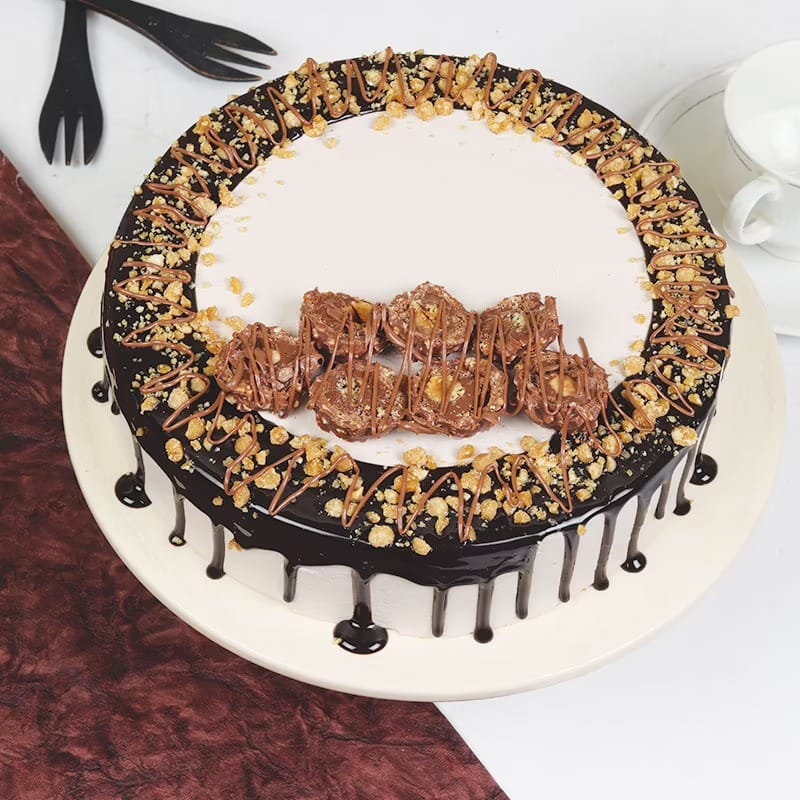 Ferrero Rocher Chocolate Cake - TF Cakes Online Delivery Freshly baked handcrafted Ferrero Rocher Chocolate Cake – Cake design by TF Cakes