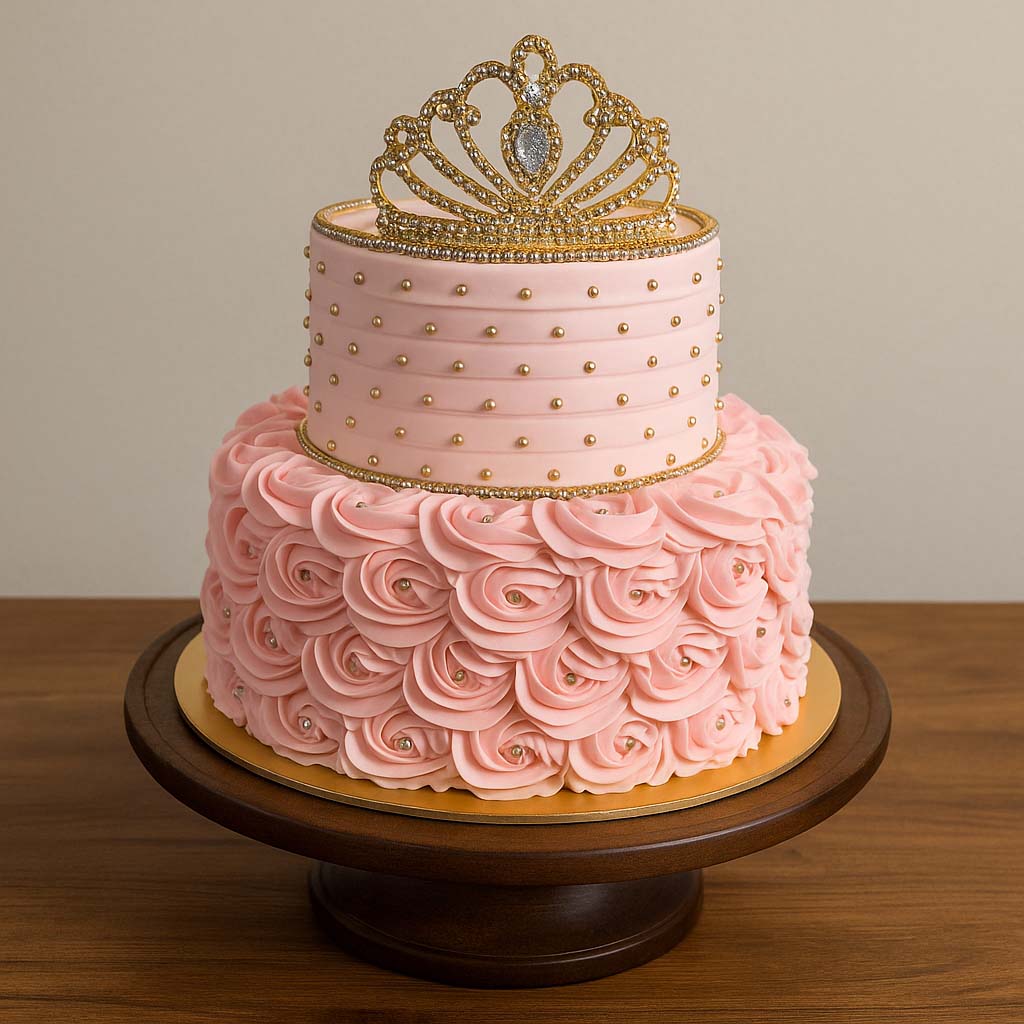 Princess Crown Rosette Cake - TF Cakes Online Delivery Freshly baked handcrafted Princess Crown Rosette Cake – Cake design by TF Cakes