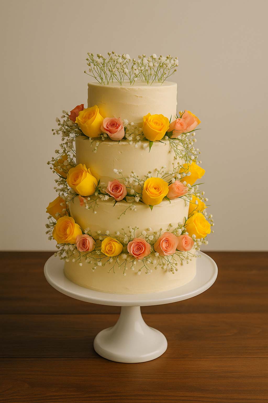 Yellow & Peach Floral Wedding Cake - TF Cakes Online Delivery Freshly baked handcrafted Yellow & Peach Floral Wedding Cake – Cake design by TF Cakes