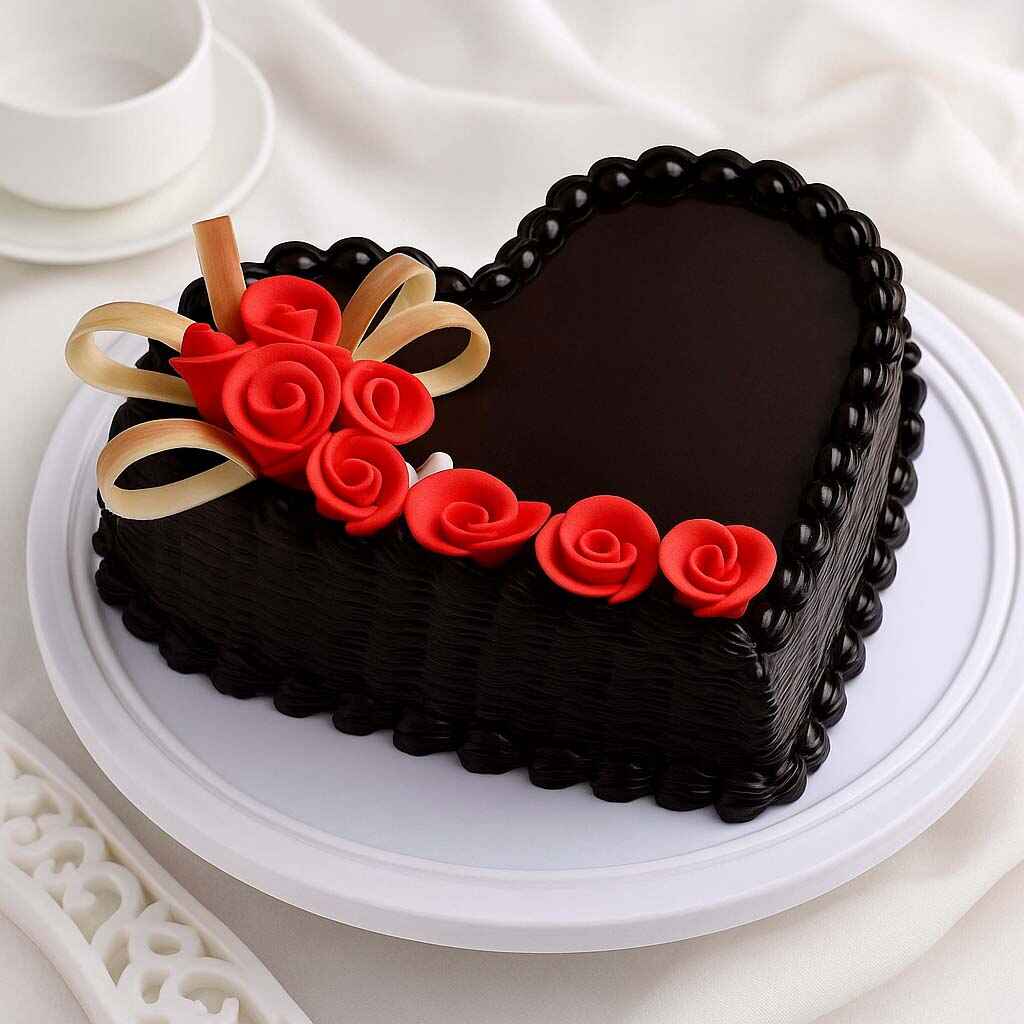 Chocolate Rose Heart Cake - TF Cakes Online Delivery Freshly baked handcrafted Chocolate Rose Heart Cake – Cake design by TF Cakes