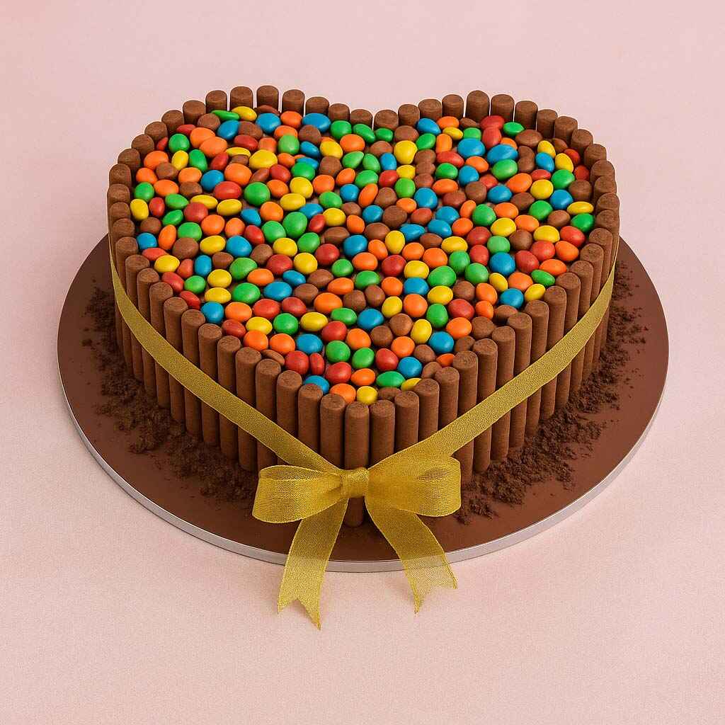 Choco Gems Heart Cake - TF Cakes Online Delivery Freshly baked handcrafted Choco Gems Heart Cake – Cake design by TF Cakes