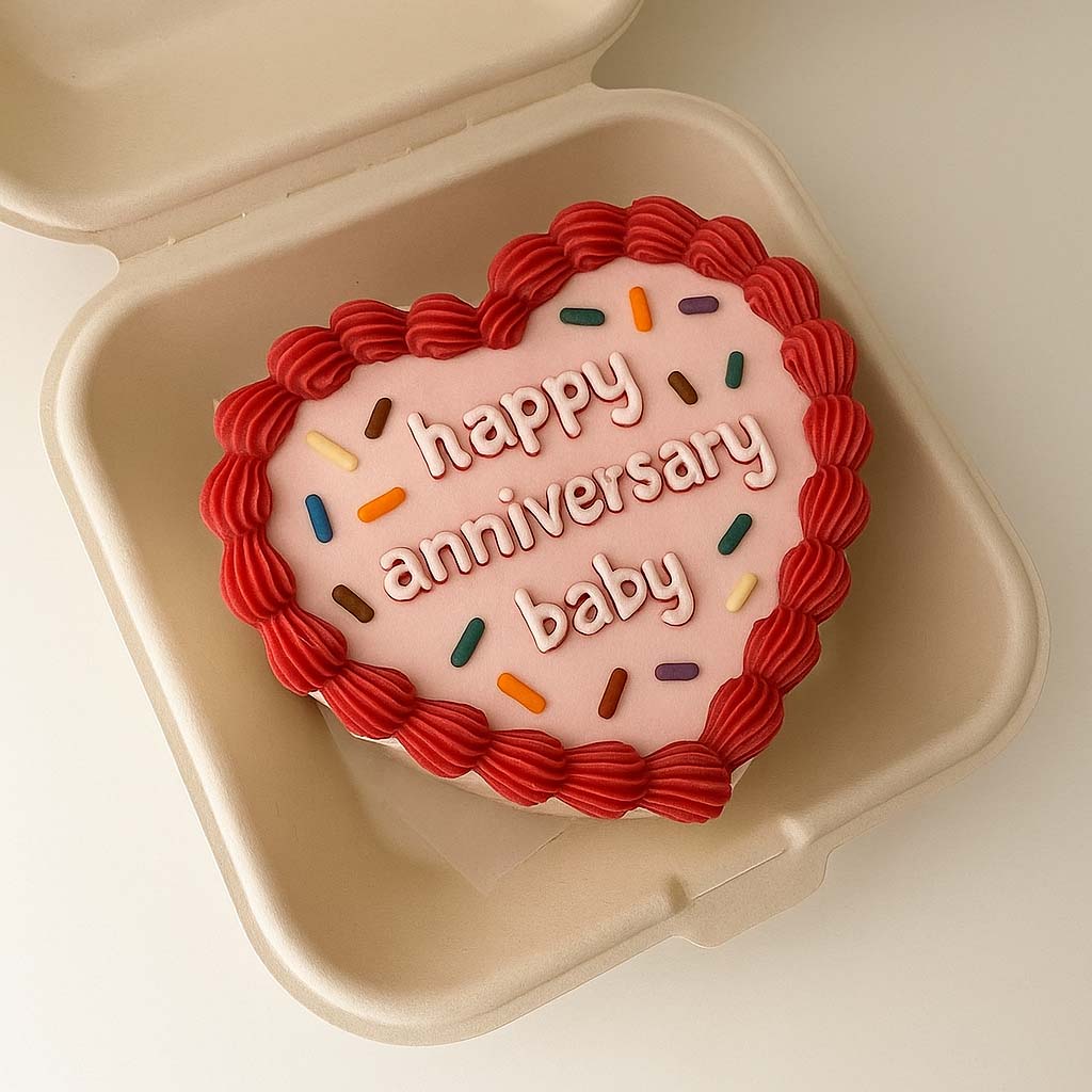 Anniversary Heart Bento Cake - TF Cakes Online Delivery Freshly baked handcrafted Anniversary Heart Bento Cake – Cake design by TF Cakes