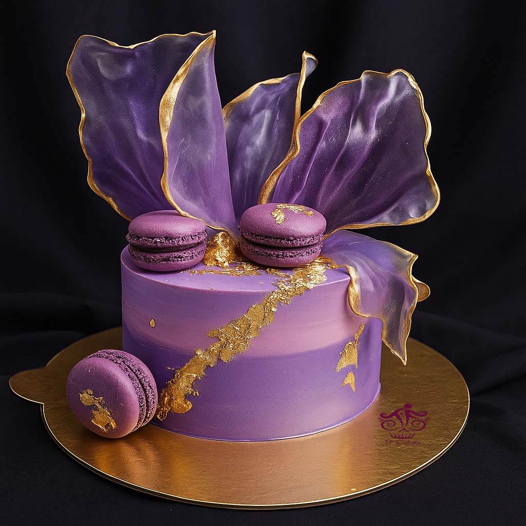 Violet Gold Macaron Fantasy - TF Cakes Online Delivery Freshly baked handcrafted Violet Gold Macaron Fantasy – Cake design by TF Cakes
