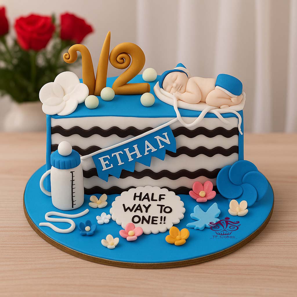 Baby Boy Half Birthday Cake - TF Cakes Online Delivery Freshly baked handcrafted Baby Boy Half Birthday Cake – Cake design by TF Cakes