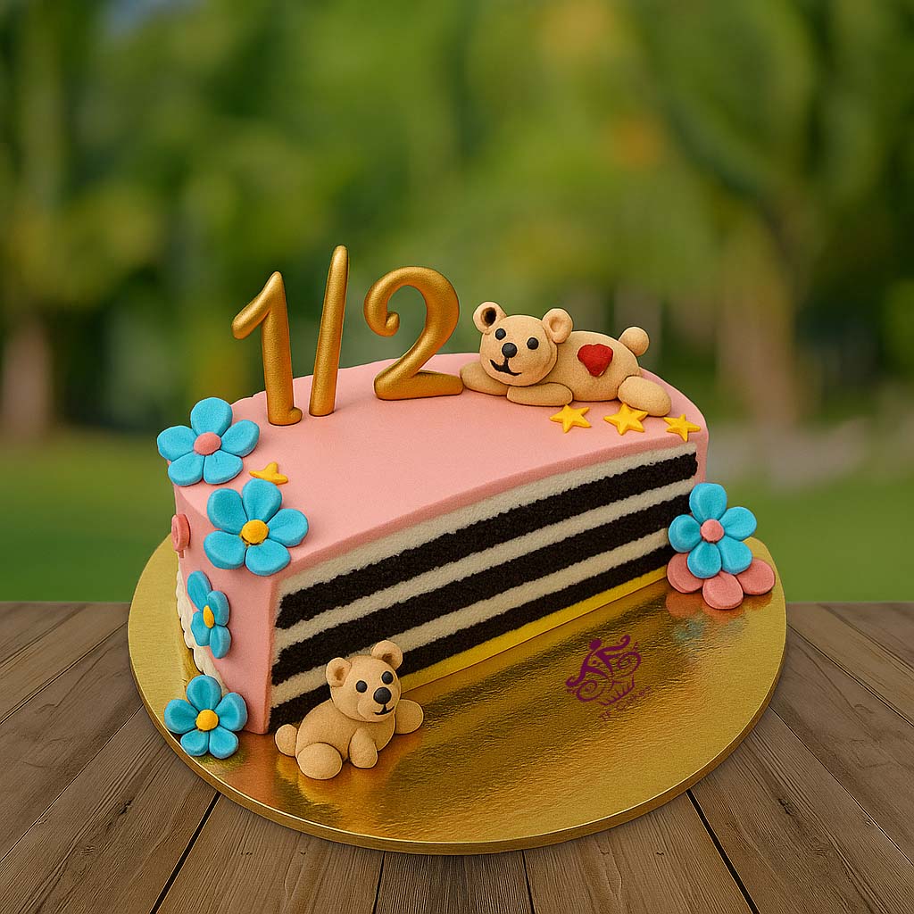 Teddy Theme Half Birthday Cake - TF Cakes Online Delivery Freshly baked handcrafted Teddy Theme Half Birthday Cake – Cake design by TF Cakes