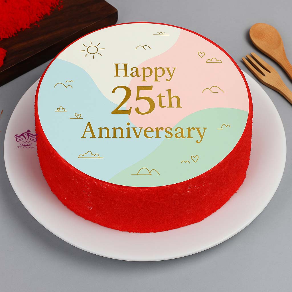 Happy 25th Anniversary Cake - TF Cakes Online Delivery Freshly baked handcrafted Happy 25th Anniversary Cake – Cake design by TF Cakes