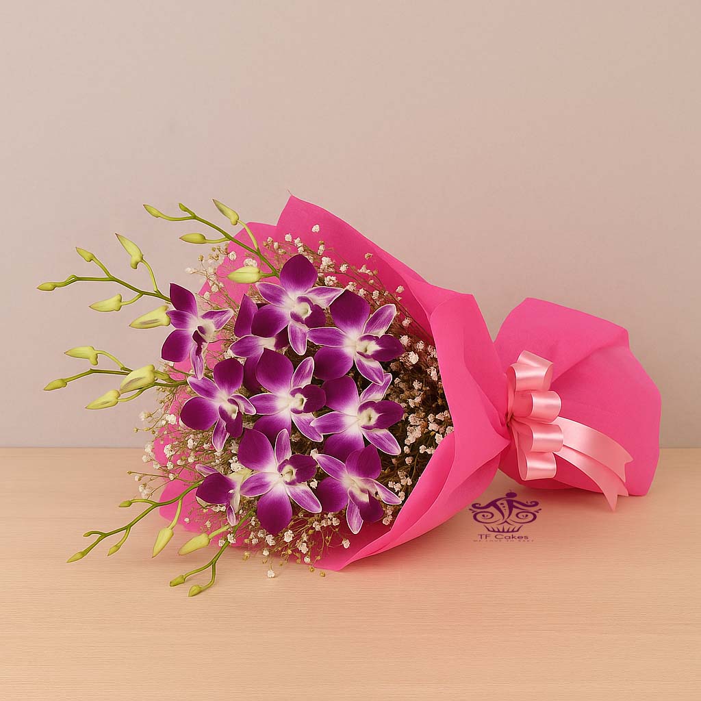Exotic Purple Orchids Bouquet - TF Cakes Online Delivery Freshly baked handcrafted Exotic Purple Orchids Bouquet – Cake design by TF Cakes