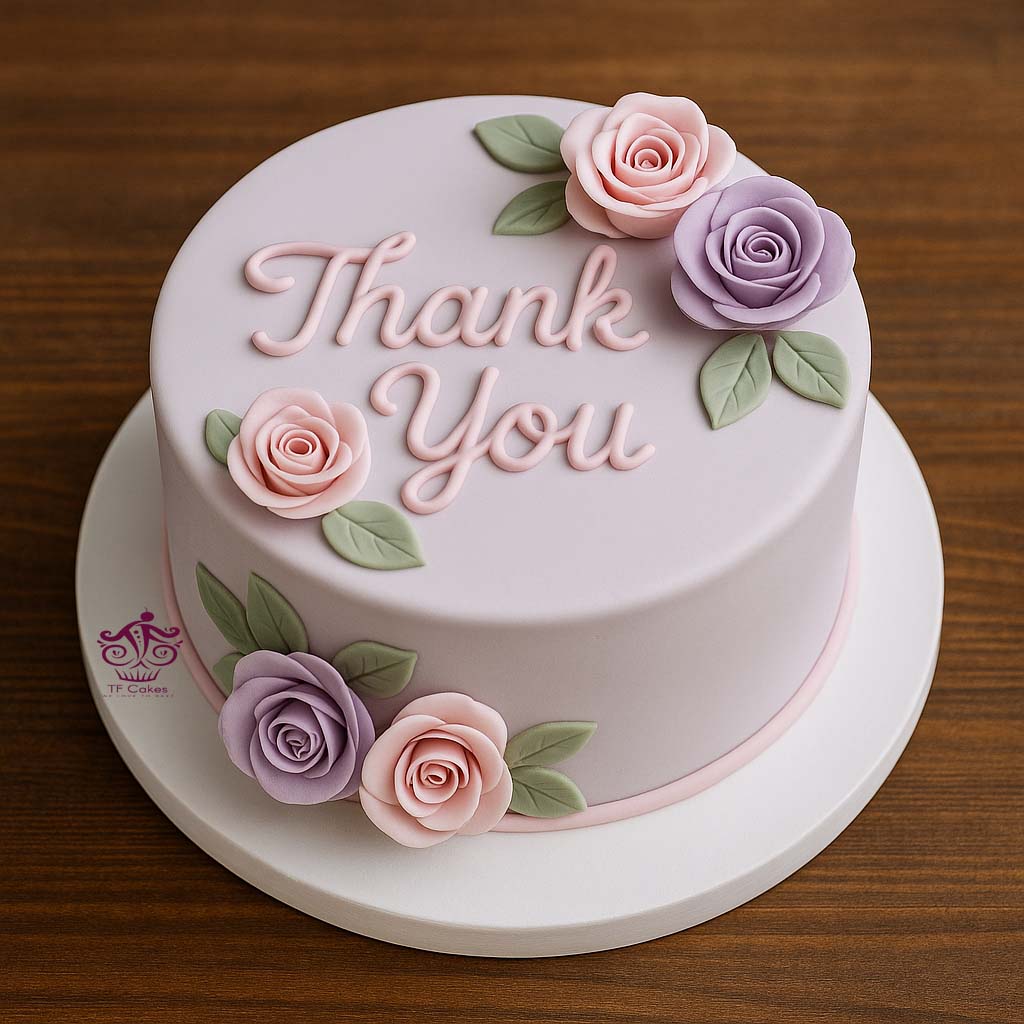Thank You Floral Fondant Cake - TF Cakes Online Delivery Freshly baked handcrafted Thank You Floral Fondant Cake – Cake design by TF Cakes