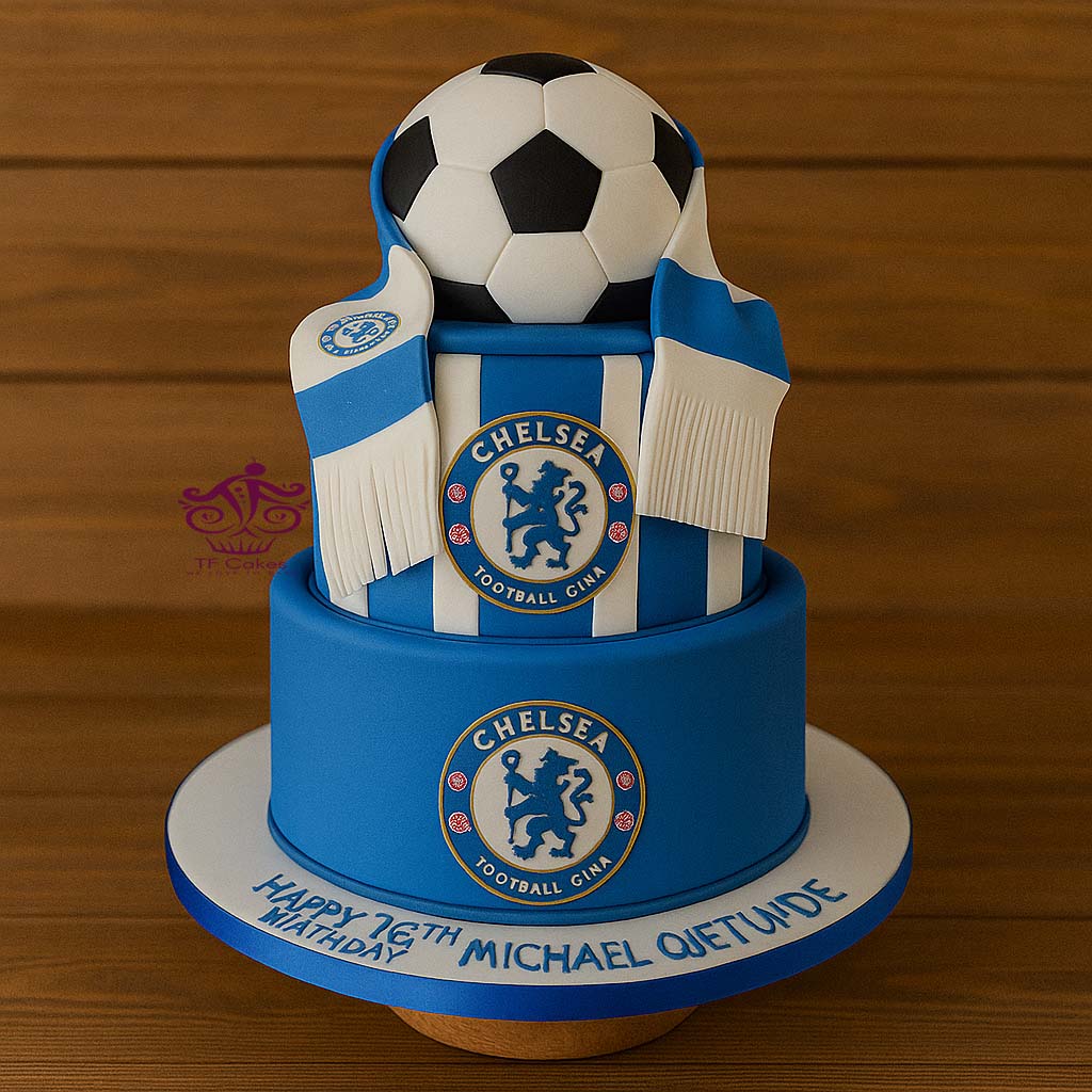 Chelsea 2 Tier Fan Cake - TF Cakes Online Delivery Freshly baked handcrafted Chelsea 2 Tier Fan Cake – Cake design by TF Cakes