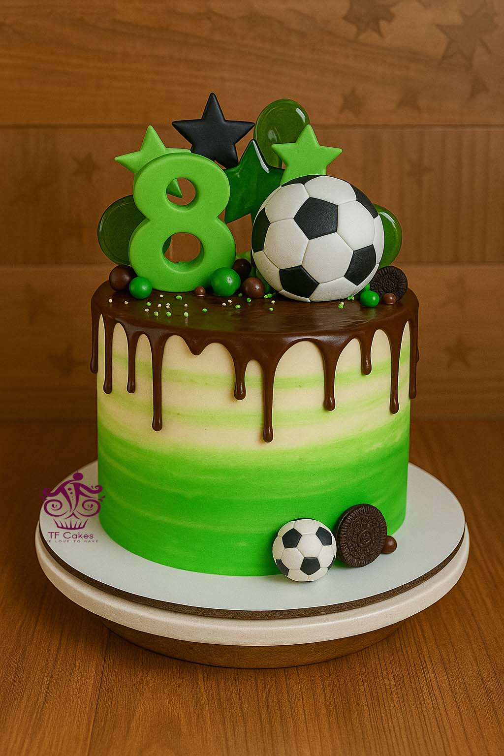 Green Drip Football Cake - TF Cakes Online Delivery Freshly baked handcrafted Green Drip Football Cake – Cake design by TF Cakes