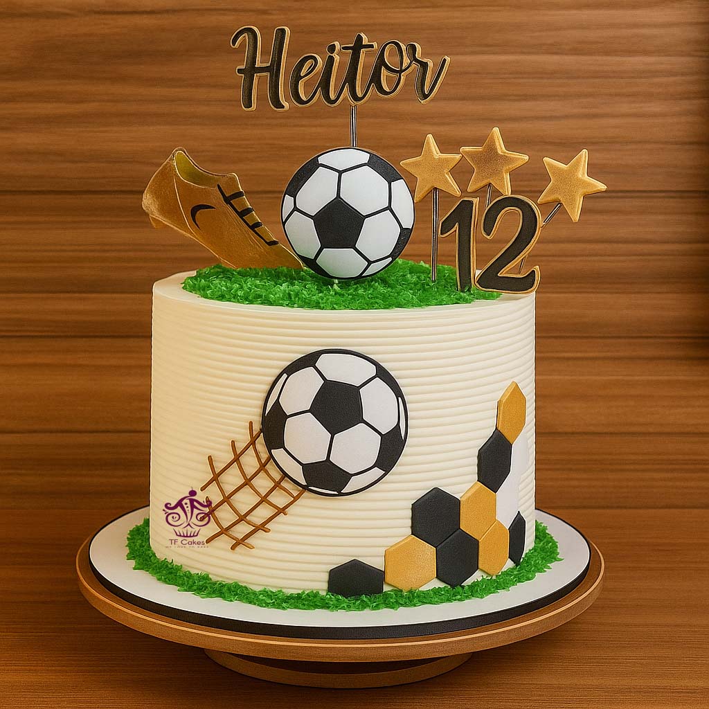 Golden Soccer Cake 12 - TF Cakes Online Delivery Freshly baked handcrafted Golden Soccer Cake 12 – Cake design by TF Cakes