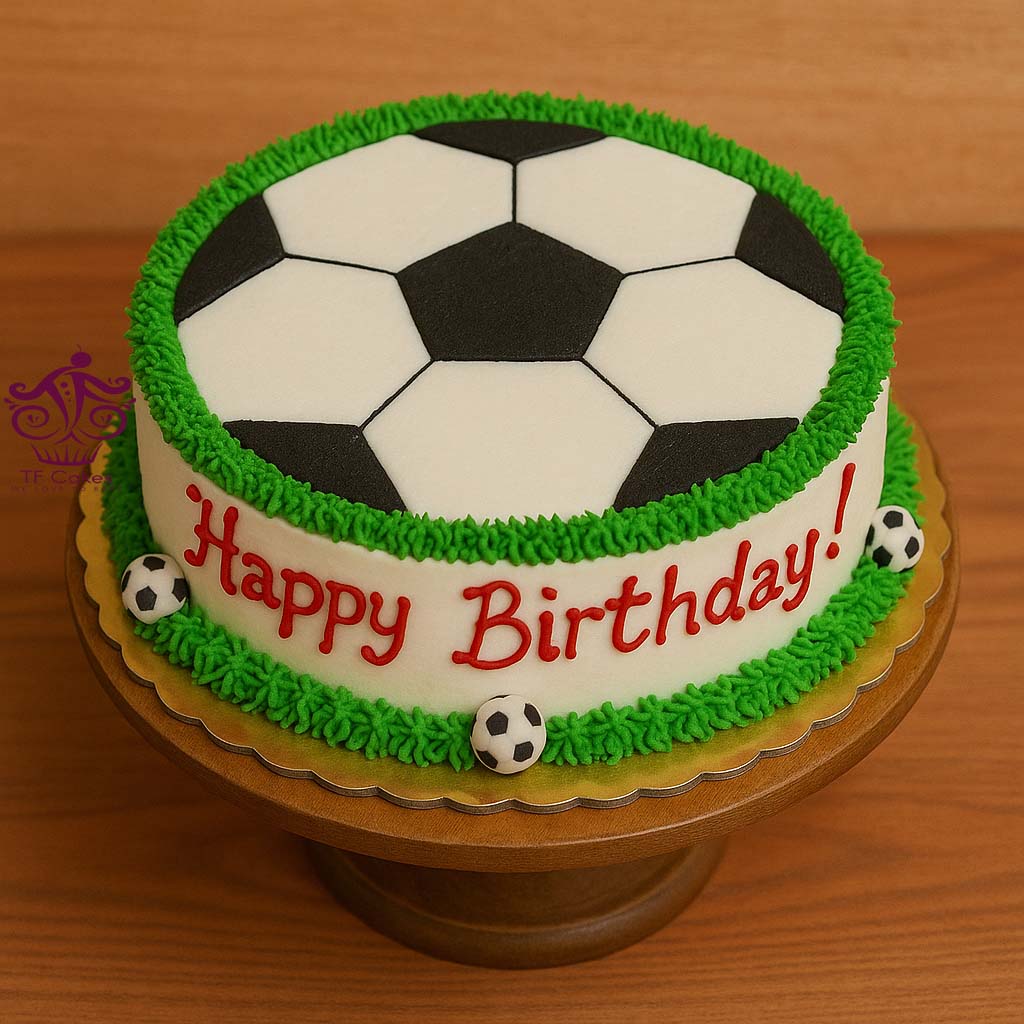 Flat Football Birthday Cake - TF Cakes Online Delivery Freshly baked handcrafted Flat Football Birthday Cake – Cake design by TF Cakes