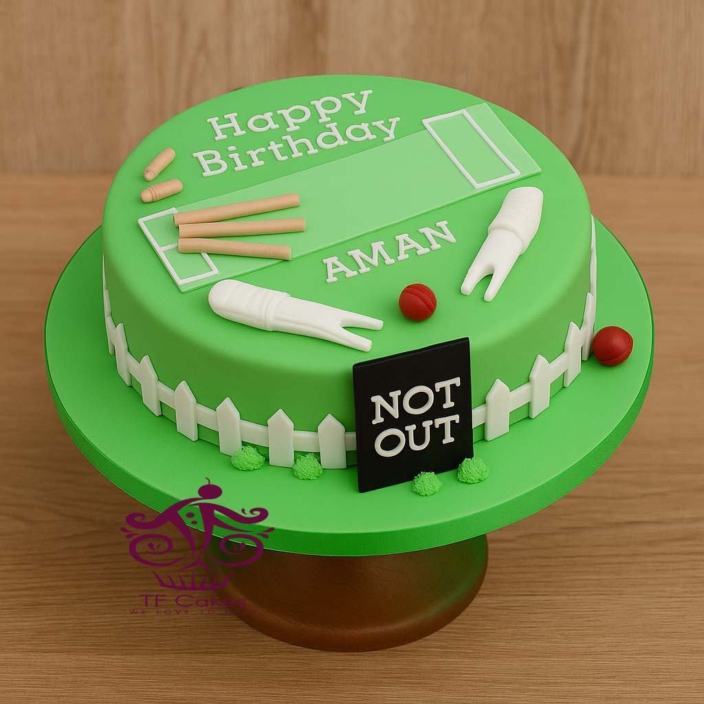 Not Out Cricket Cake with Fence Design - TF Cakes Online Delivery Freshly baked handcrafted Not Out Cricket Cake with Fence Design – Cake design by TF Cakes