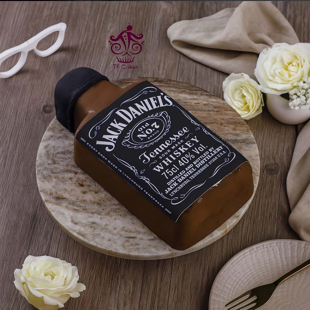 Jack Daniels Bottle Shape Cake - TF Cakes Online Delivery Freshly baked handcrafted Jack Daniels Bottle Shape Cake – Cake design by TF Cakes