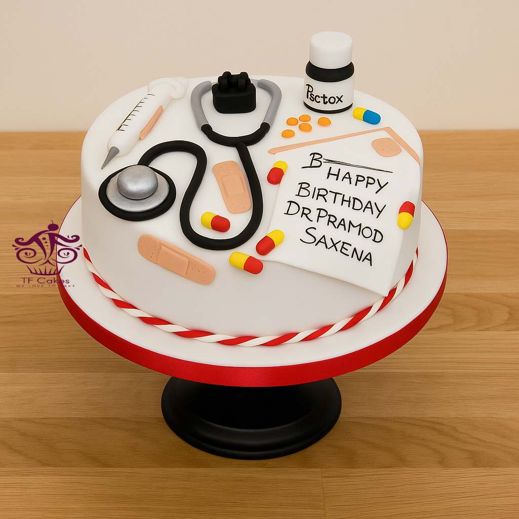 Doctor Birthday Cake with Prescription - TF Cakes Online Delivery Freshly baked handcrafted Doctor Birthday Cake with Prescription – Cake design by TF Cakes