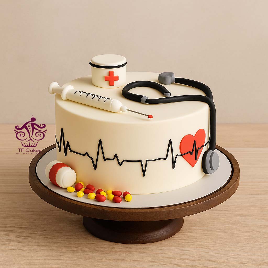 Freshly baked handcrafted Simple Doctor Theme Cake – Cake design by TF Cakes