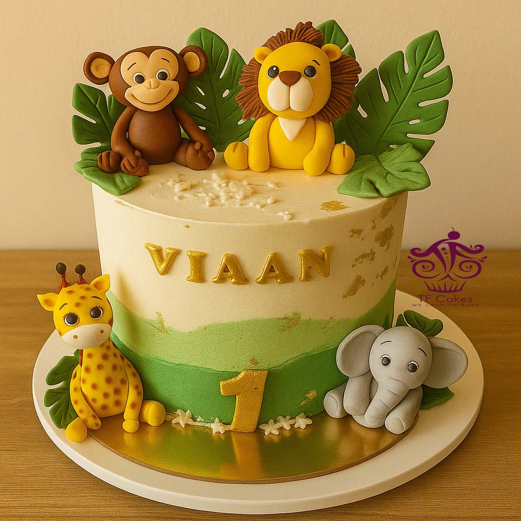 Safari Animal Cake with Name - TF Cakes Online Delivery Freshly baked handcrafted Safari Animal Cake with Name – Cake design by TF Cakes