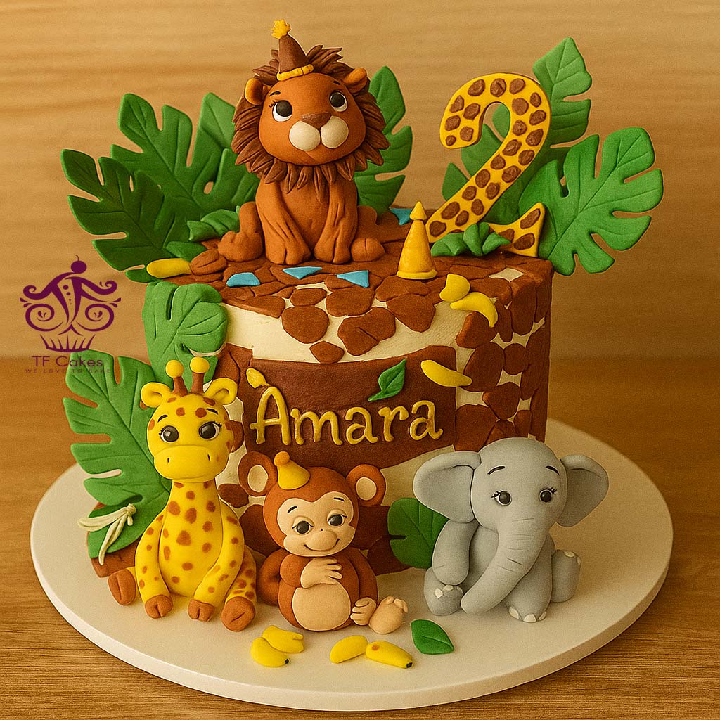 Giraffe and Friends Jungle Cake - TF Cakes Online Delivery Freshly baked handcrafted Giraffe and Friends Jungle Cake – Cake design by TF Cakes