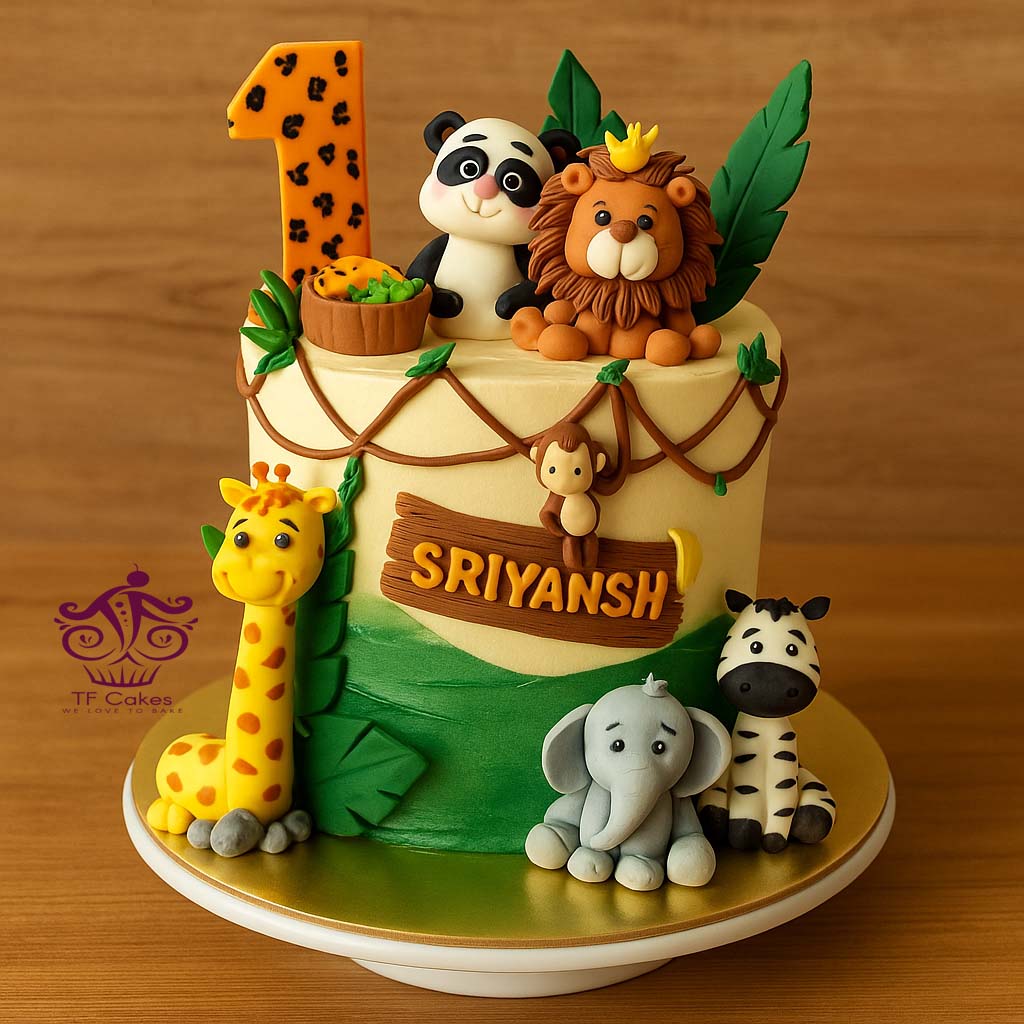 Wild One Safari Cake - TF Cakes Online Delivery Freshly baked handcrafted Wild One Safari Cake – Cake design by TF Cakes
